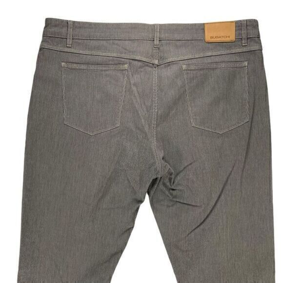 Bugatchi Uomo Pants Mens Size 40x34 Gray Striped Relaxed Fit Flat Front Trousers - Picture 6 of 14